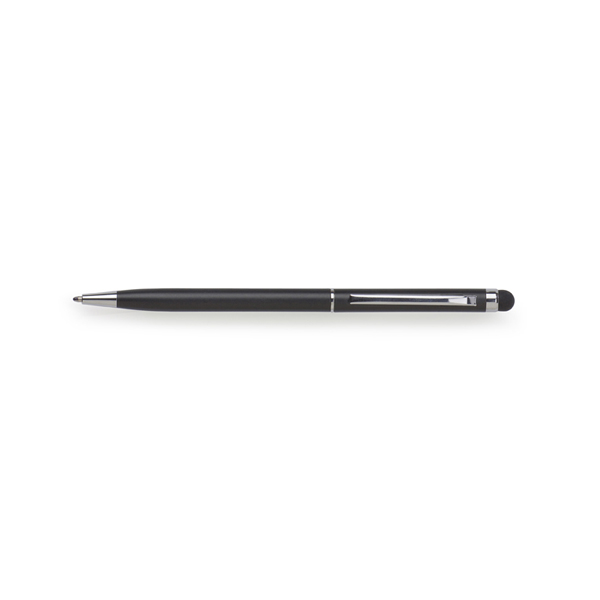 Metal ballpen with rubber tip.